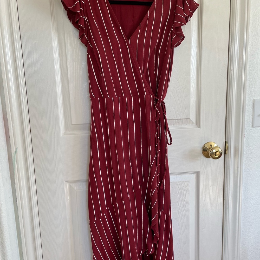 Full Length Wrap Striped Dress